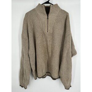 Eddie Bauer‎ Men's Vintage 90's Ribbed Knit Sweater 1/4 Zip Size XXL Tan